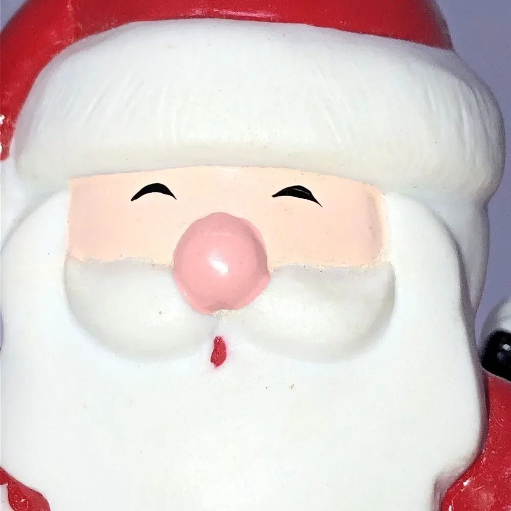 Vintage Santa Candle Holder Figurines Ceramic St Nick w/Sack 80s Taiwan Set of 2